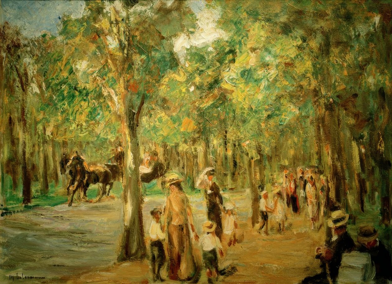 Allee im Tiergarten mit Spaziergängern und Kutsche von Max Liebermann