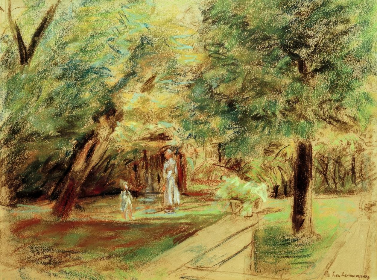 Enkelin mit Kinderfrau vor Heckengärten von Max Liebermann