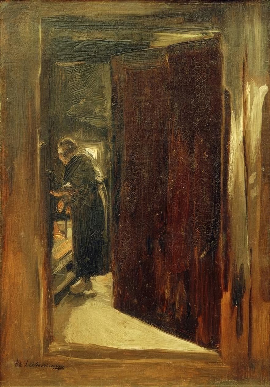 Frau in der Küche – Durchblick von Max Liebermann