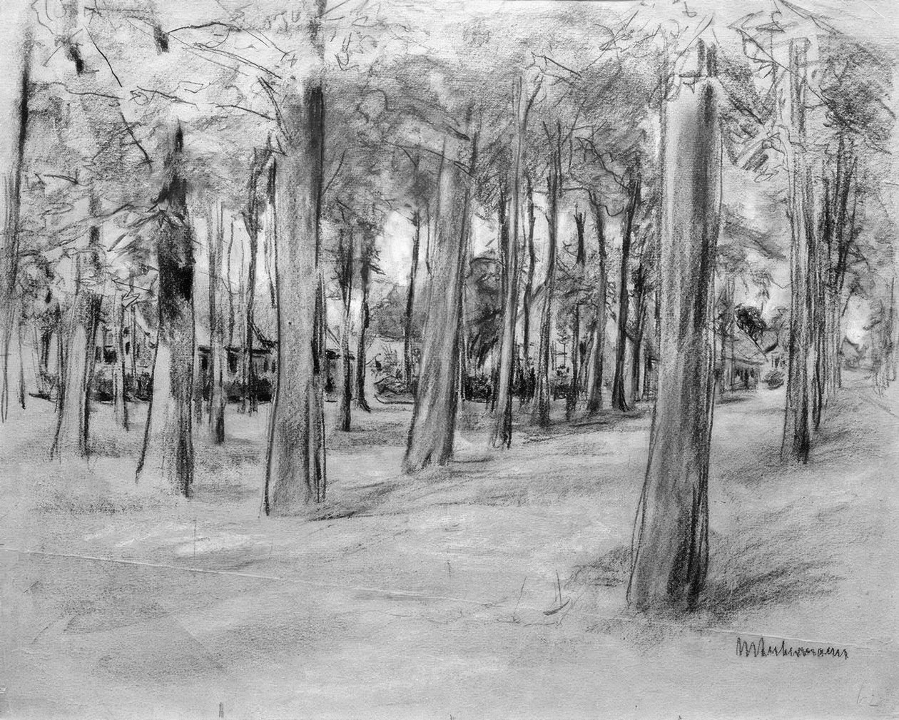 Häuser hinter Bäumen – Der Brink in Laren von Max Liebermann