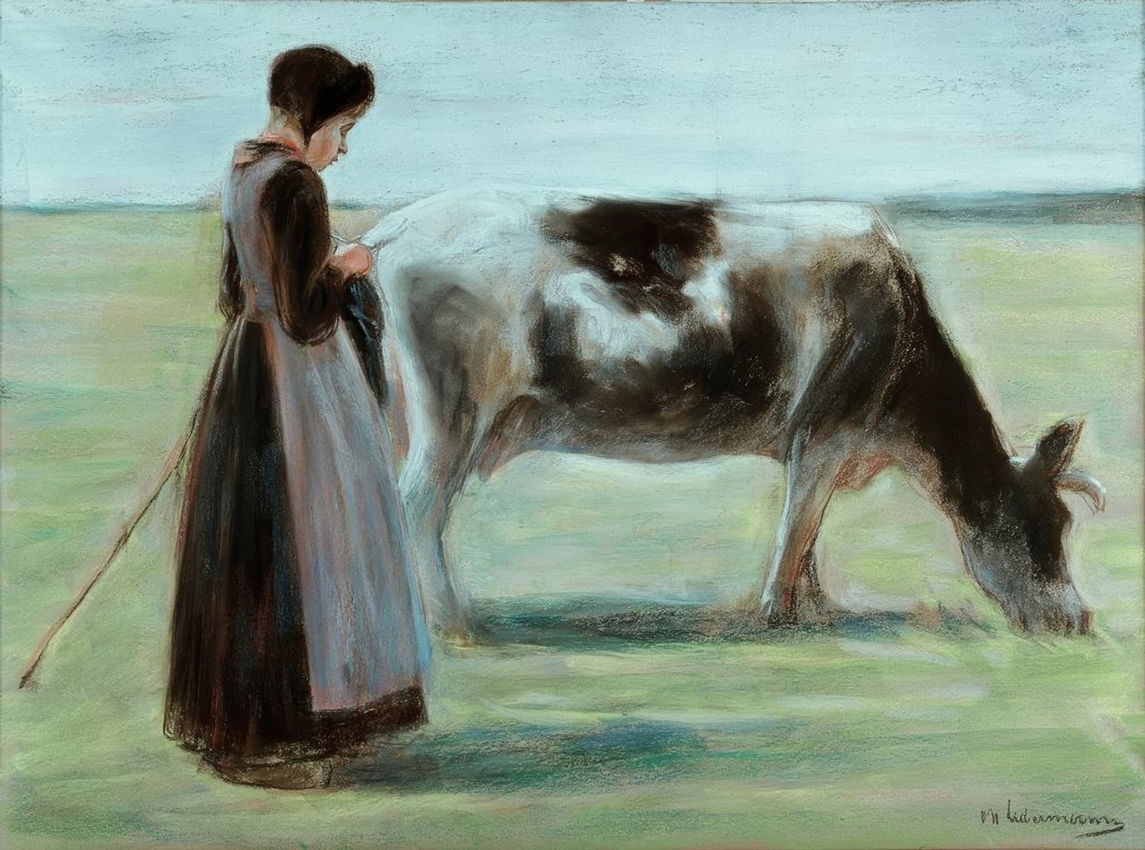 Mädchen mit Kuh von Max Liebermann