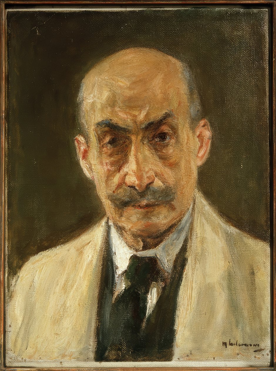 Selbstbildnis (Brustbild im Malerkittel) von Max Liebermann