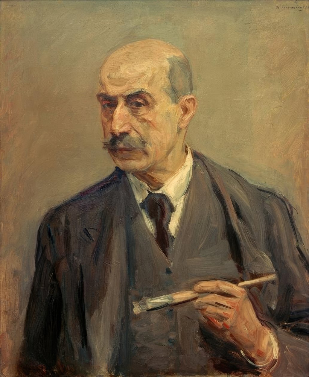 Selbstbildnis mit Pinsel von Max Liebermann