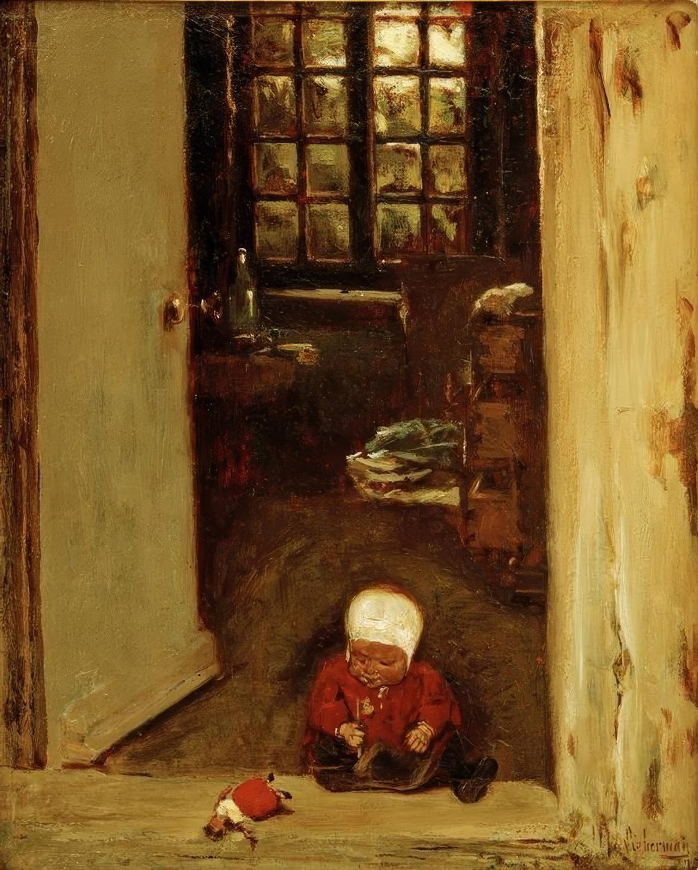 Spielendes Kind in der Haustür von Max Liebermann