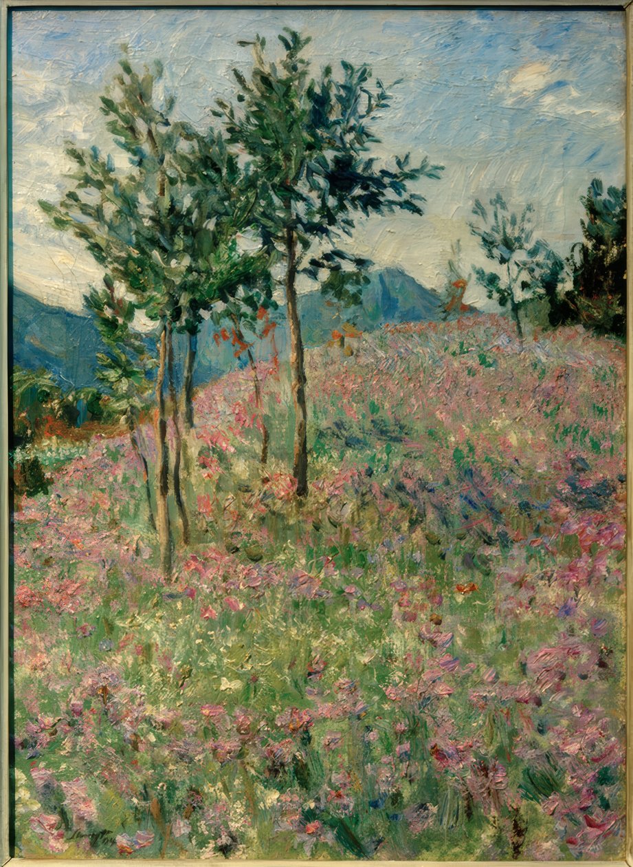 Gebirgslandschaft mit Phacelienfeld von Max Slevogt