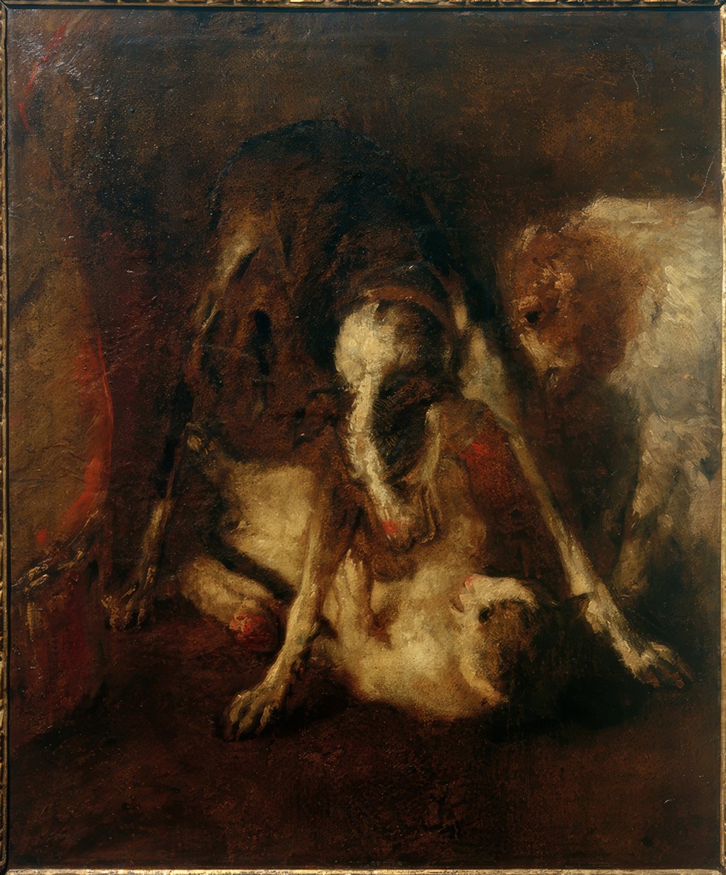 Hund spielt mit Katze von Max Slevogt