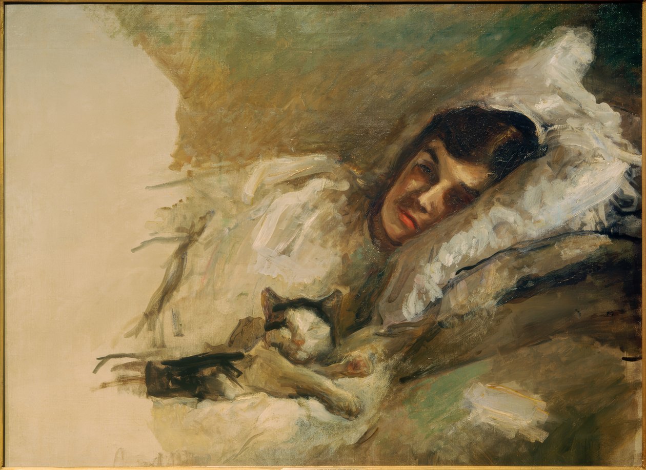 Nini mit Katze von Max Slevogt