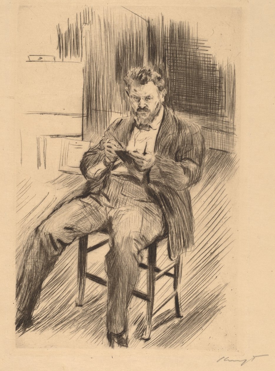 Selbstporträt (skizzierend in seinem Studio) von Max Slevogt