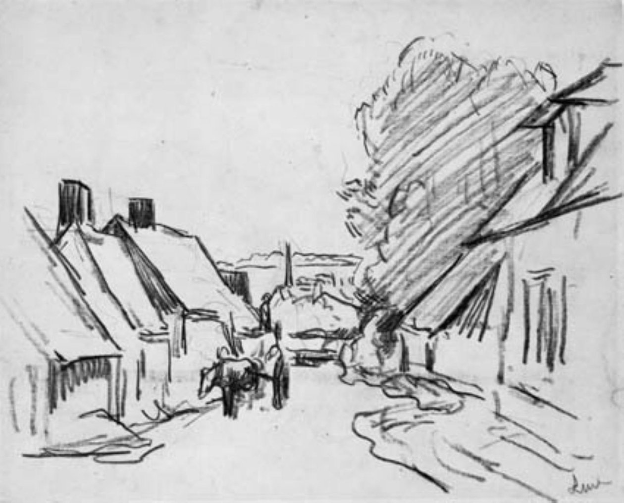 Dorfstraße mit Pferdewagen. Éragny-sur-Epte (?) von Maximilien Luce
