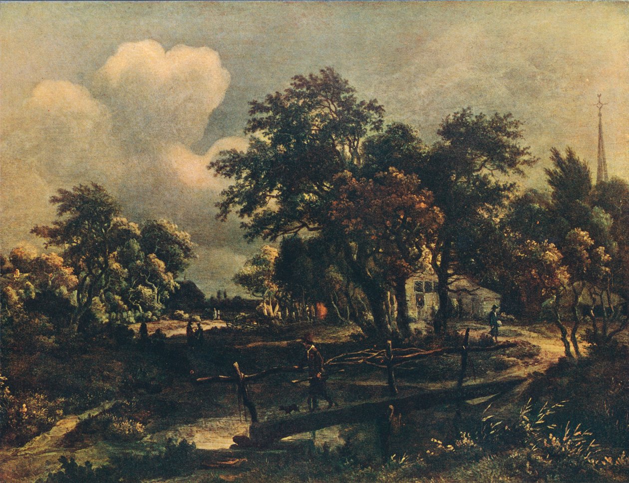 Die rustikale Brücke, ca. 17. Jahrhundert von Meindert Hobbema