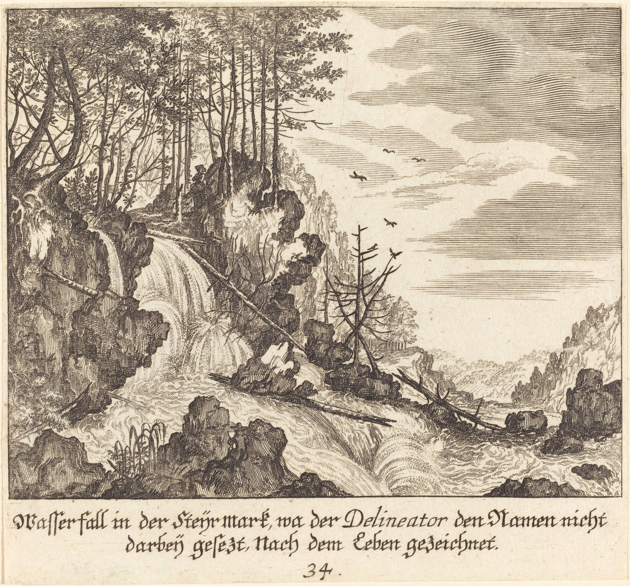 Wasserfall von Melchior Küsel after Johann Wilhelm Baur