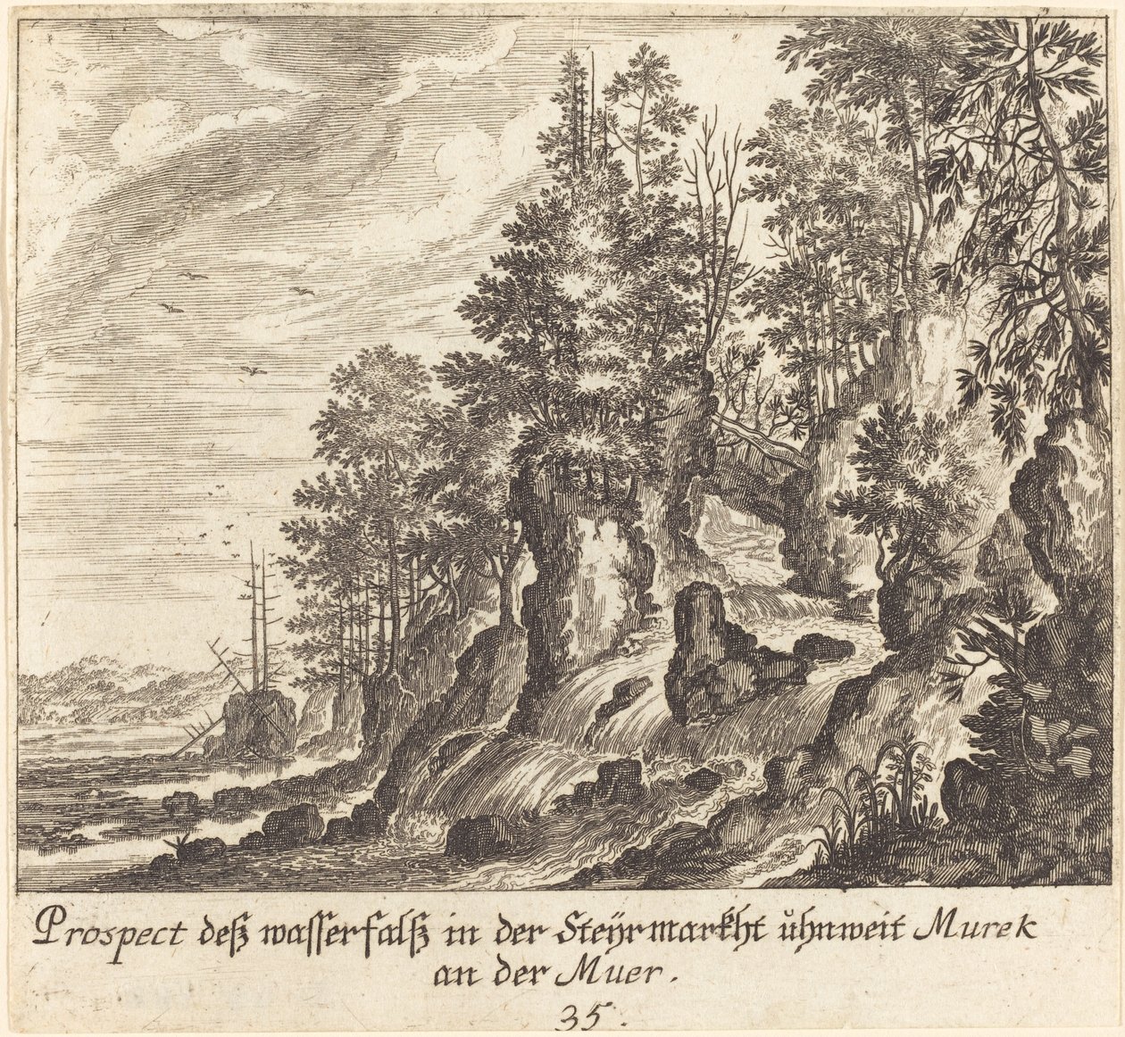 Wasserfall von Melchior Küsel after Johann Wilhelm Baur