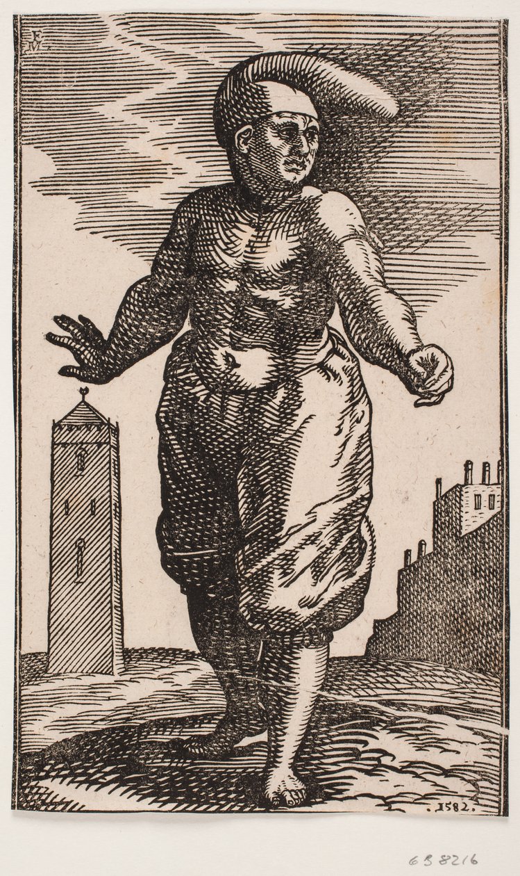 Stehender Mann mit nacktem Oberkörper von Melchior Lorck
