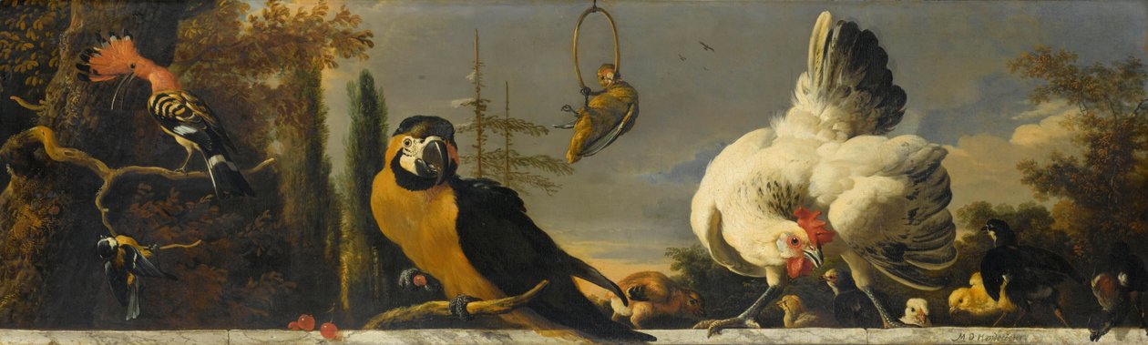 Vögel auf einer Balustrade von Melchior d