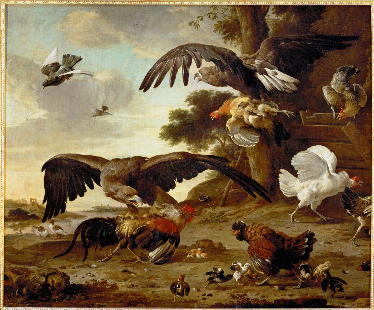Adler greifen Hühner an von Melchior de (manner of) Hondecoeter