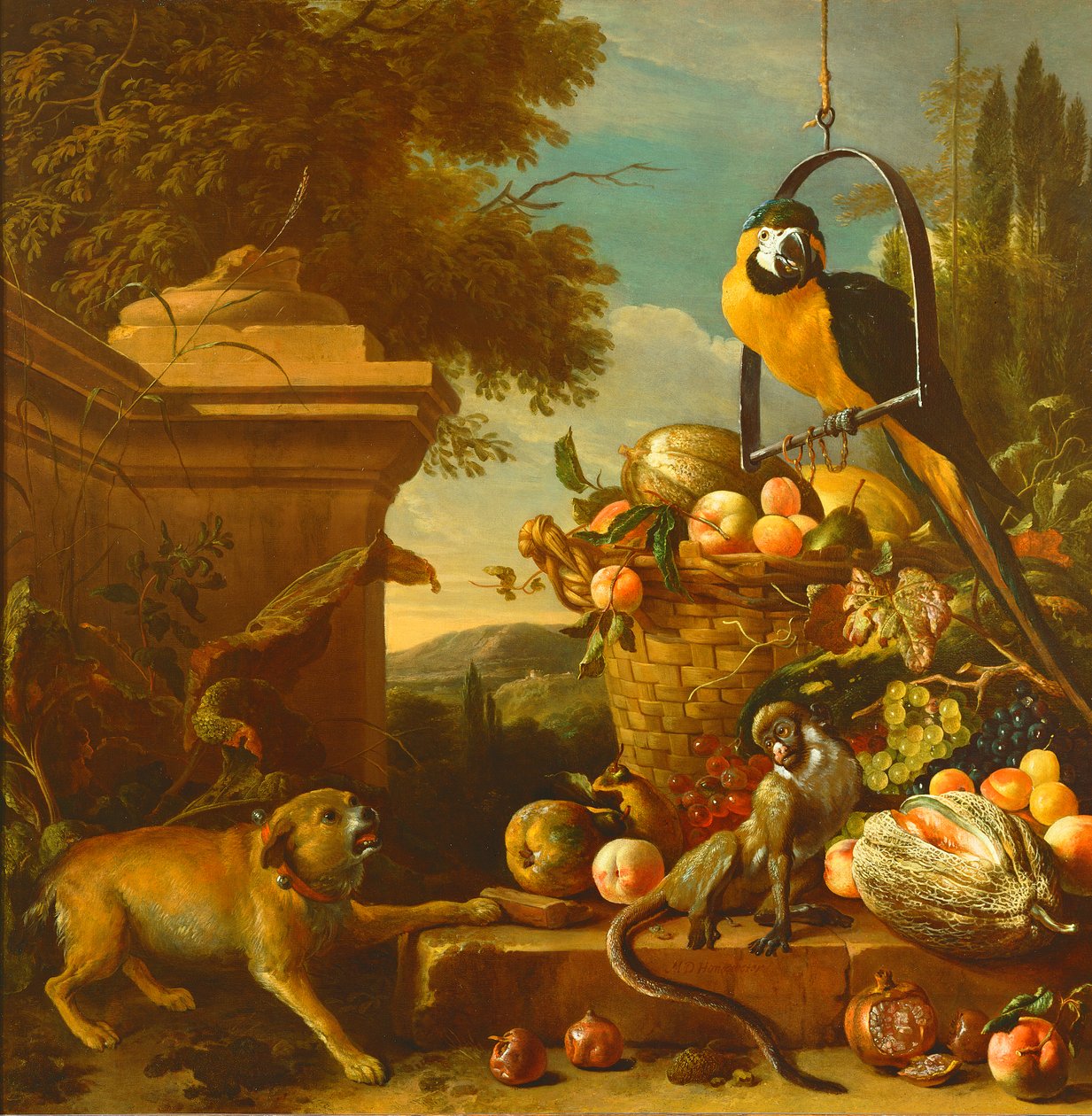Papagei und Affe von Melchior de Hondecoeter