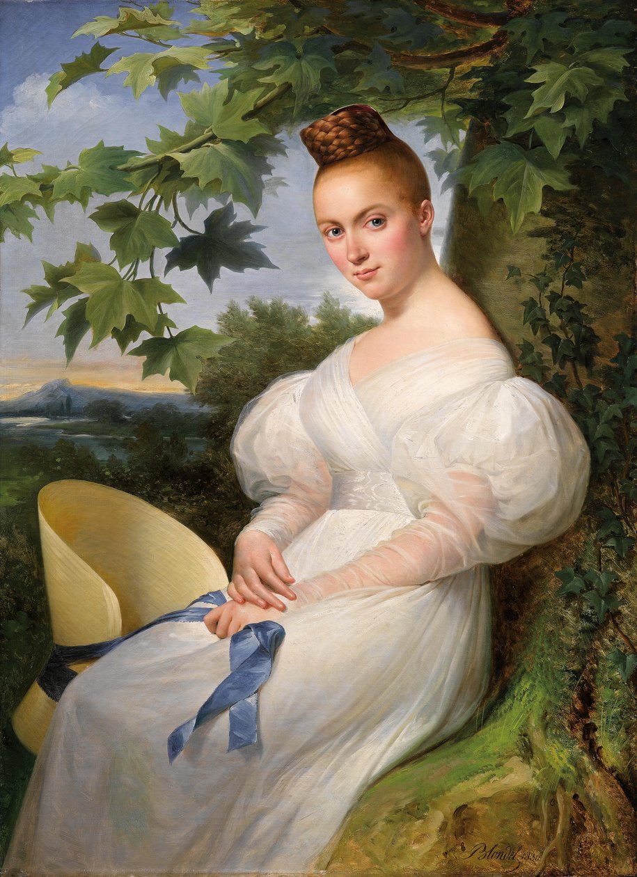 Bildnis einer jungen Frau mit Strohhut von Merry Joseph Blondel
