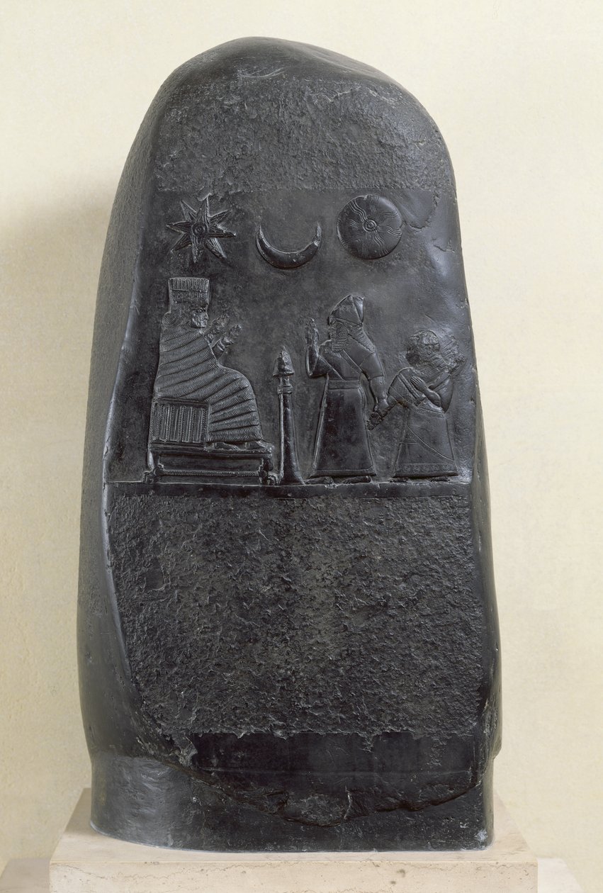 Kudurru von König Melishikhu II, der den König zeigt, wie er seine Tochter einer Göttin vorstellt, aus Babylon von Mesopotamian
