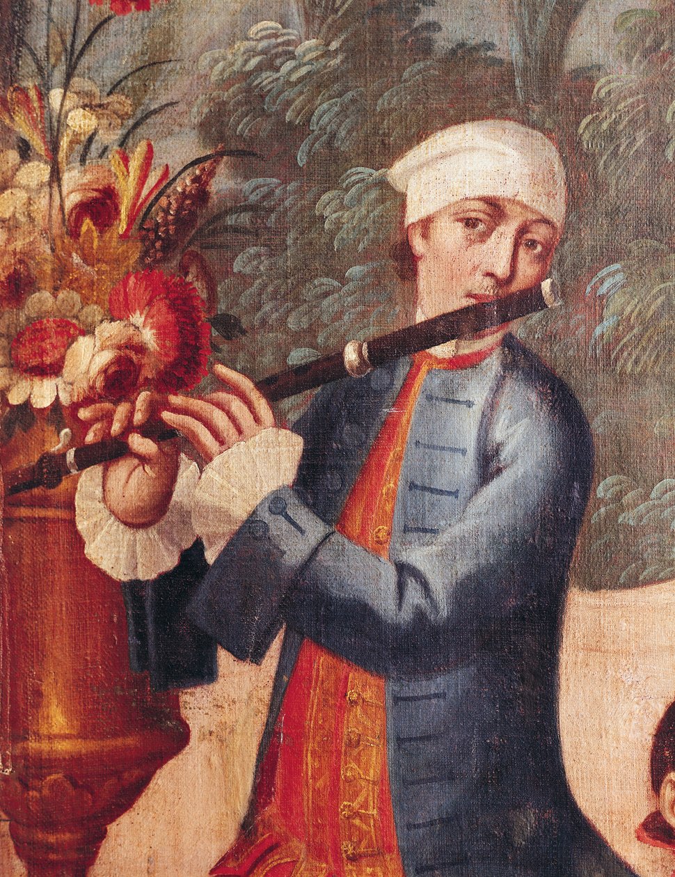 Ein Flötist, Detail von einem Paravent von Mexican School