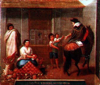 Eine Marktszene von Mexican School