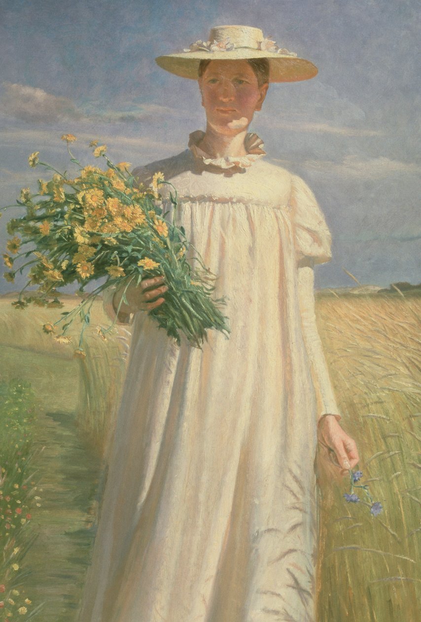 Anna Ancher kehrt vom Blumenpflücken zurück, 1902 von Michael Peter Ancher