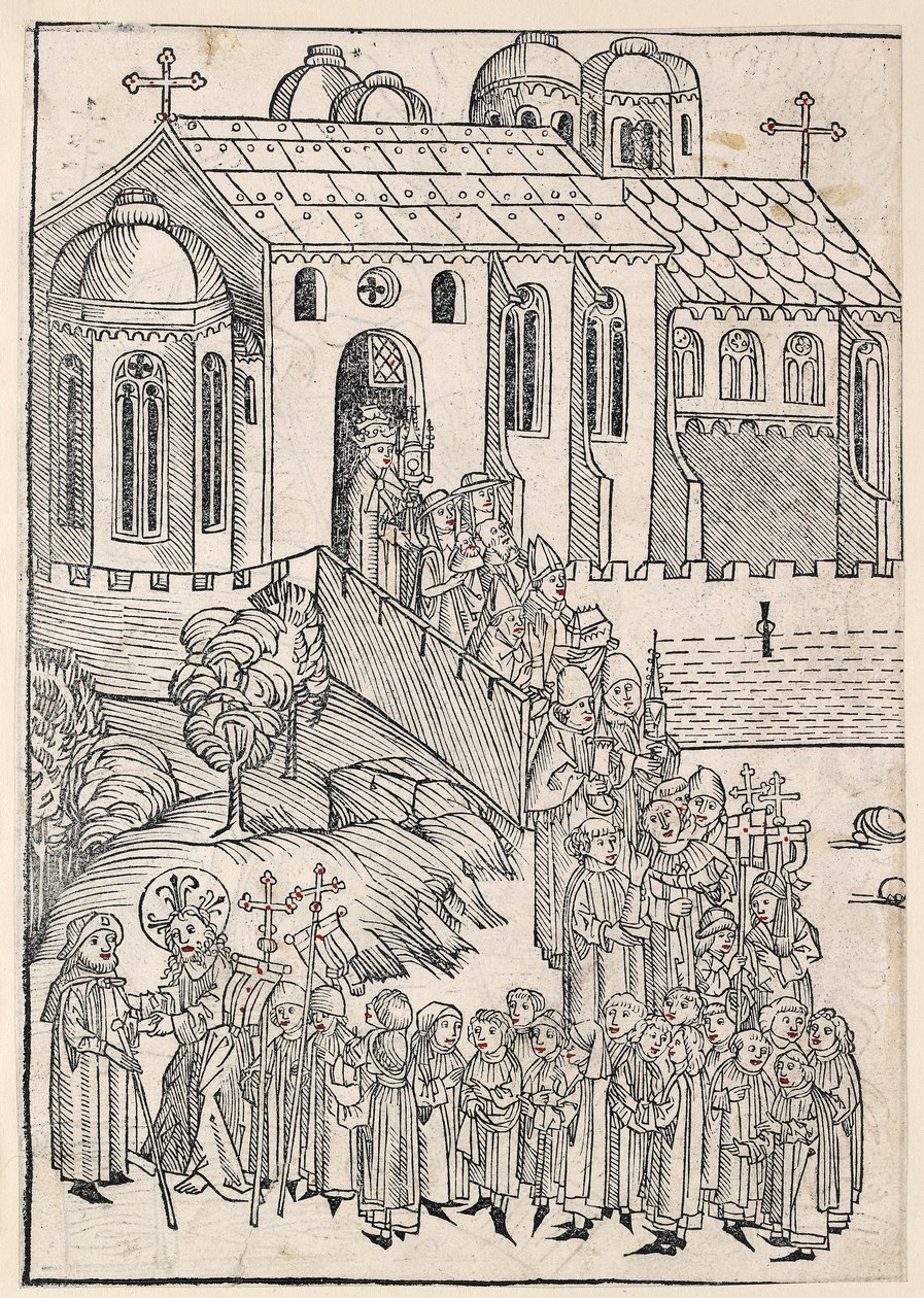 Christus begrüßt einen Pilger, ca. 1491 von Michael Wolgemut