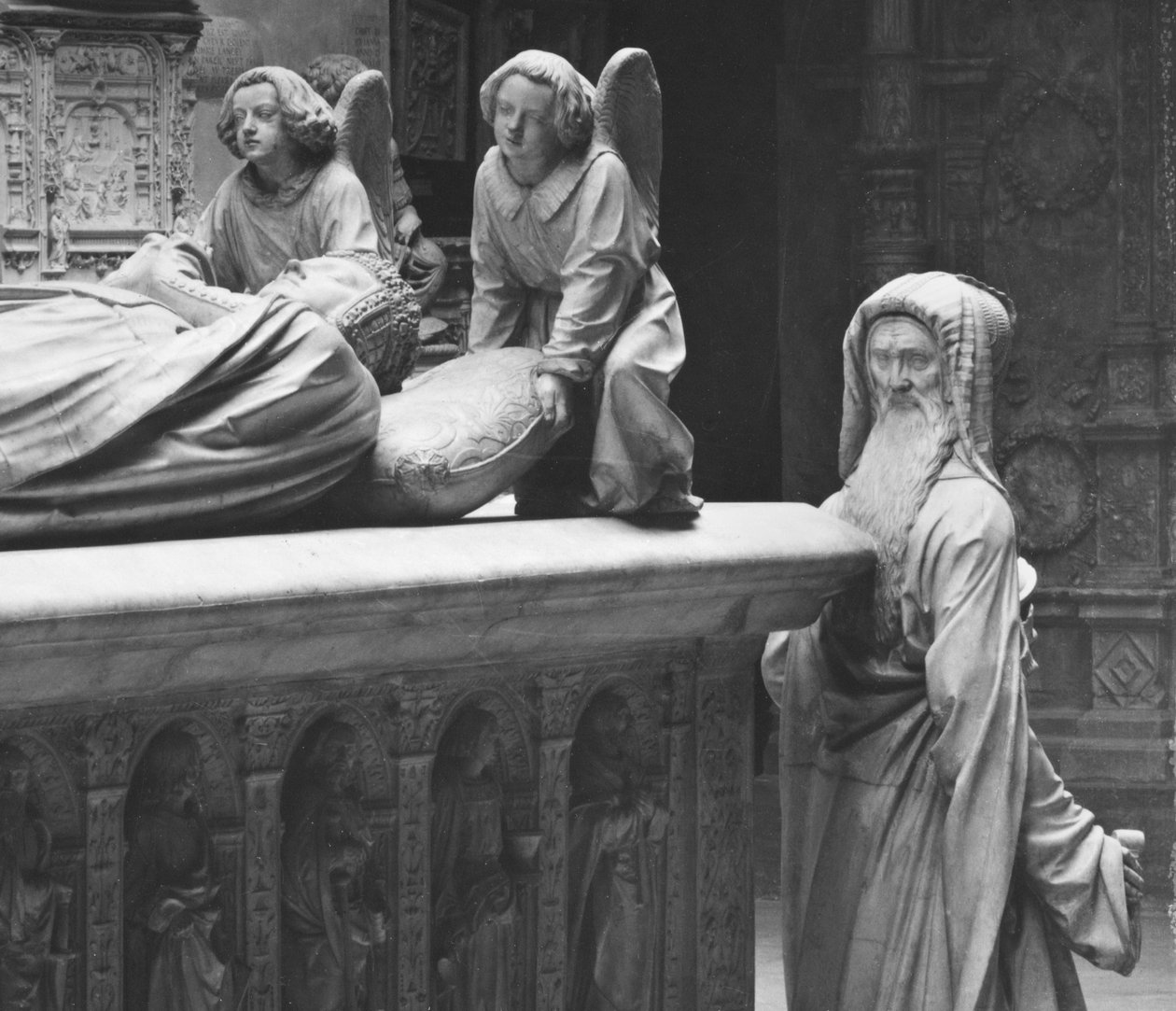 Nantes, Kathedrale St. Peter und St. Paul, Grab von Franz II., Herzog der Bretagne und Marguerite von Foix, Rückansicht der Klugheit bekannt als Selbstporträt von Michel Colombe, 1502-07 (Detail) von Michel Colombe