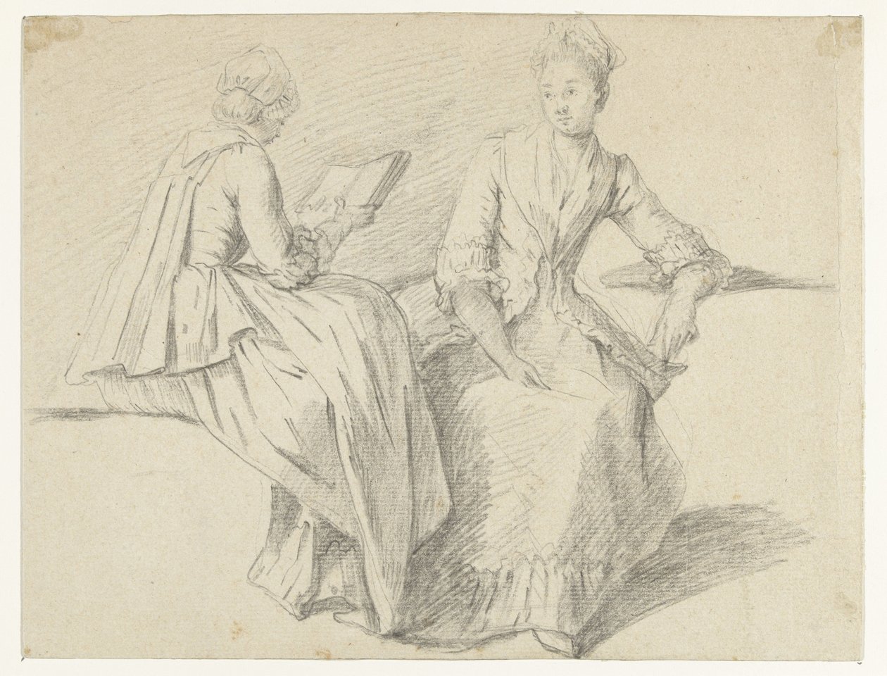 Studienblatt mit zwei sitzenden Mädchen von Michel Barthélémy Ollivier (possibly)
