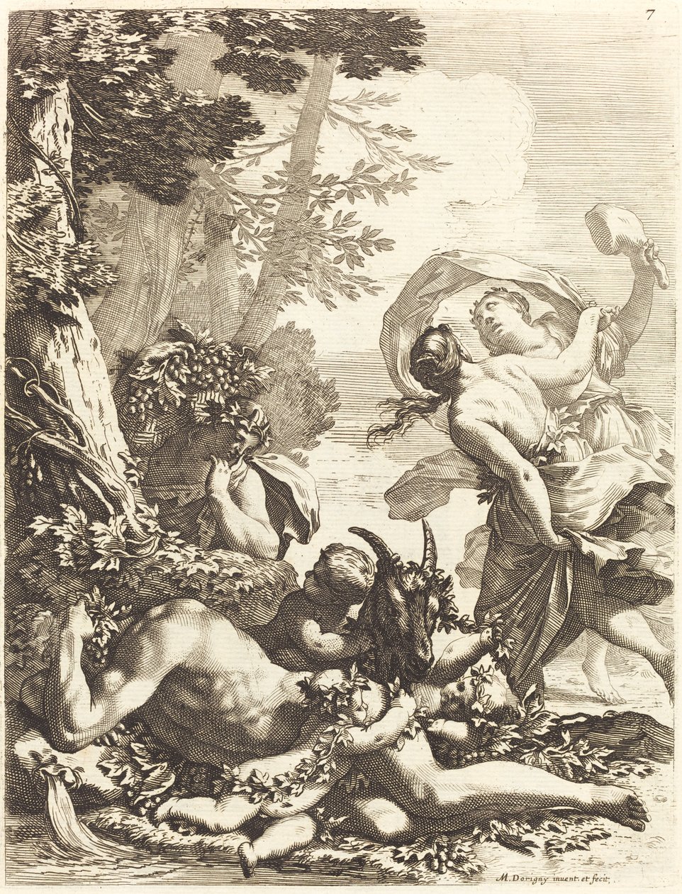 Bacchanal mit schlafendem Bacchus von Michel Dorigny