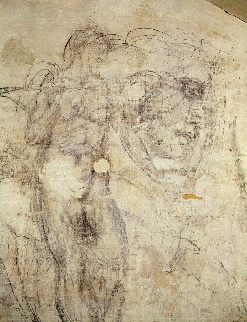 Wandzeichnung einer weiblichen Figur und eines Kopfes, ca. 1530 von Michelangelo Buonarroti