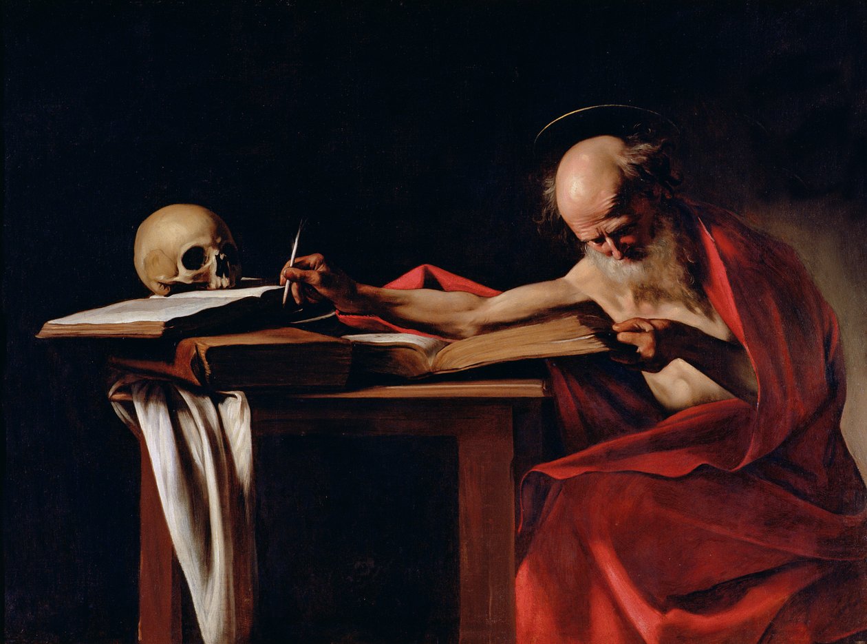 Der heilige Hieronymus beim Schreiben (Detail) von Michelangelo Merisi Caravaggio