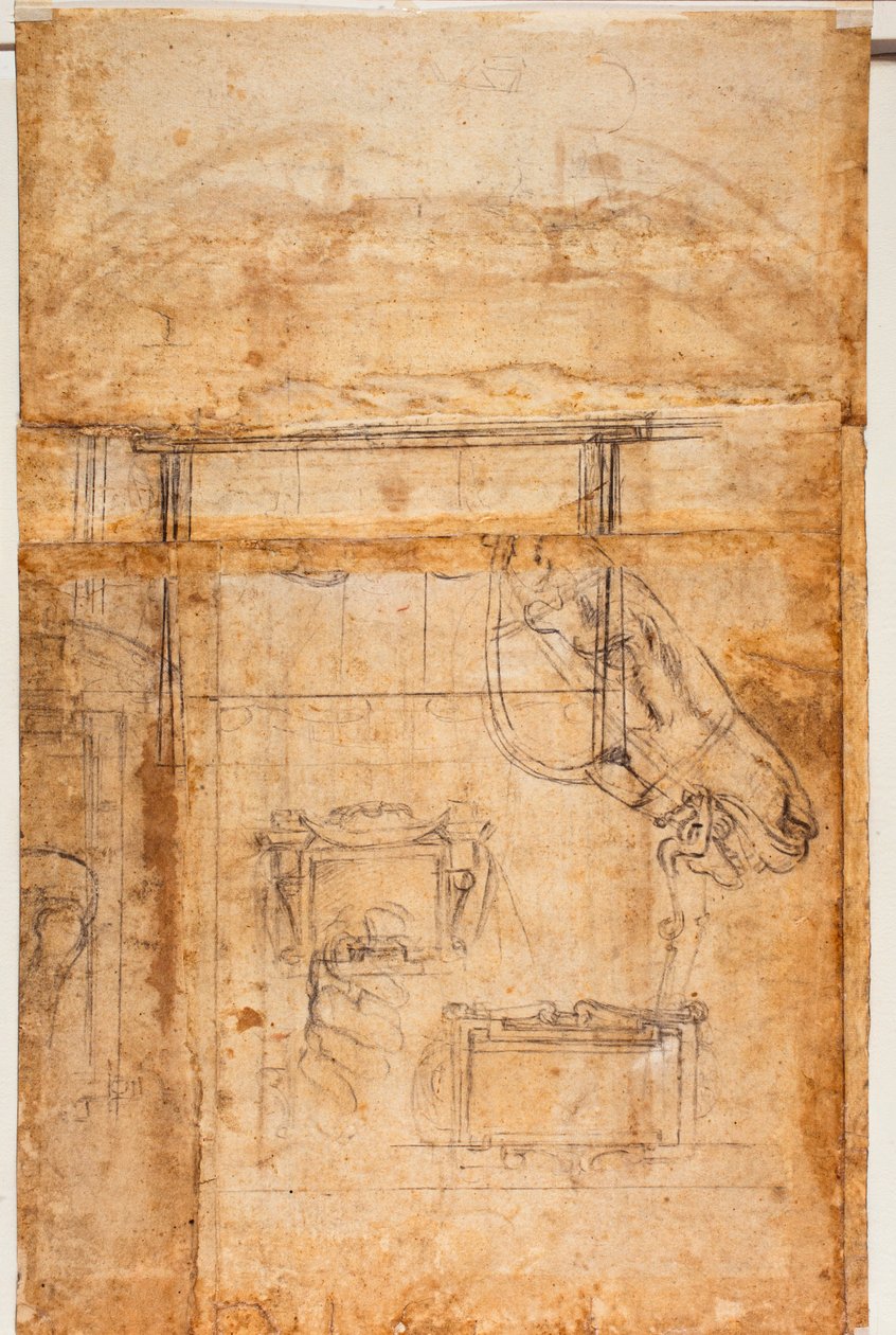 Verschiedene Studien von Figuren und Architektur von Michelangelo Buonarroti