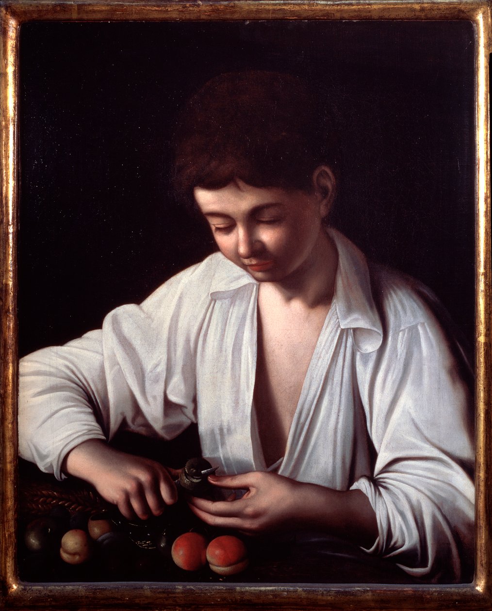 Ein Junge schält eine Frucht von Michelangelo Merisi da Caravaggio