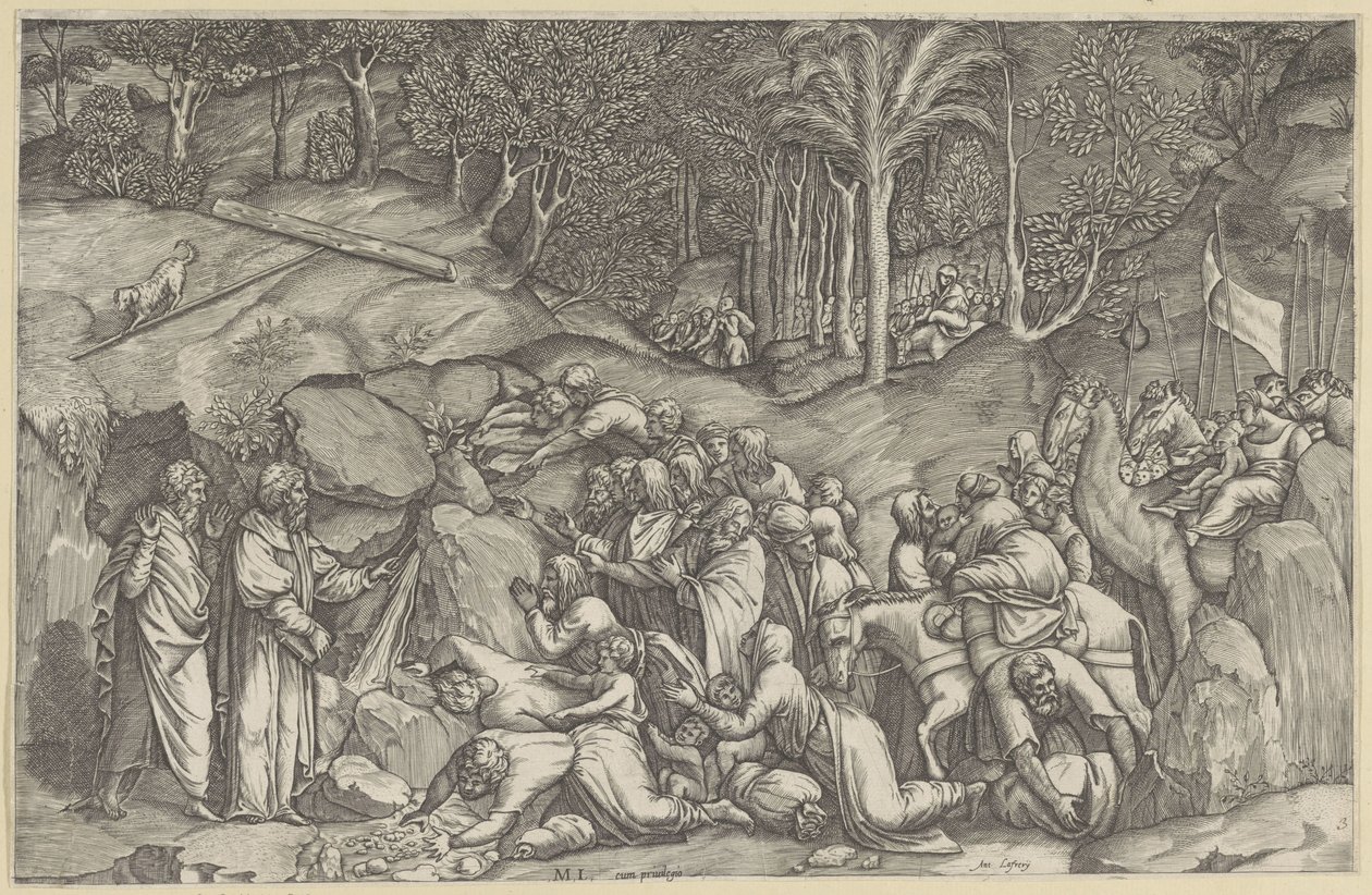 Moses schlägt Wasser aus dem Felsen von Michele Greco