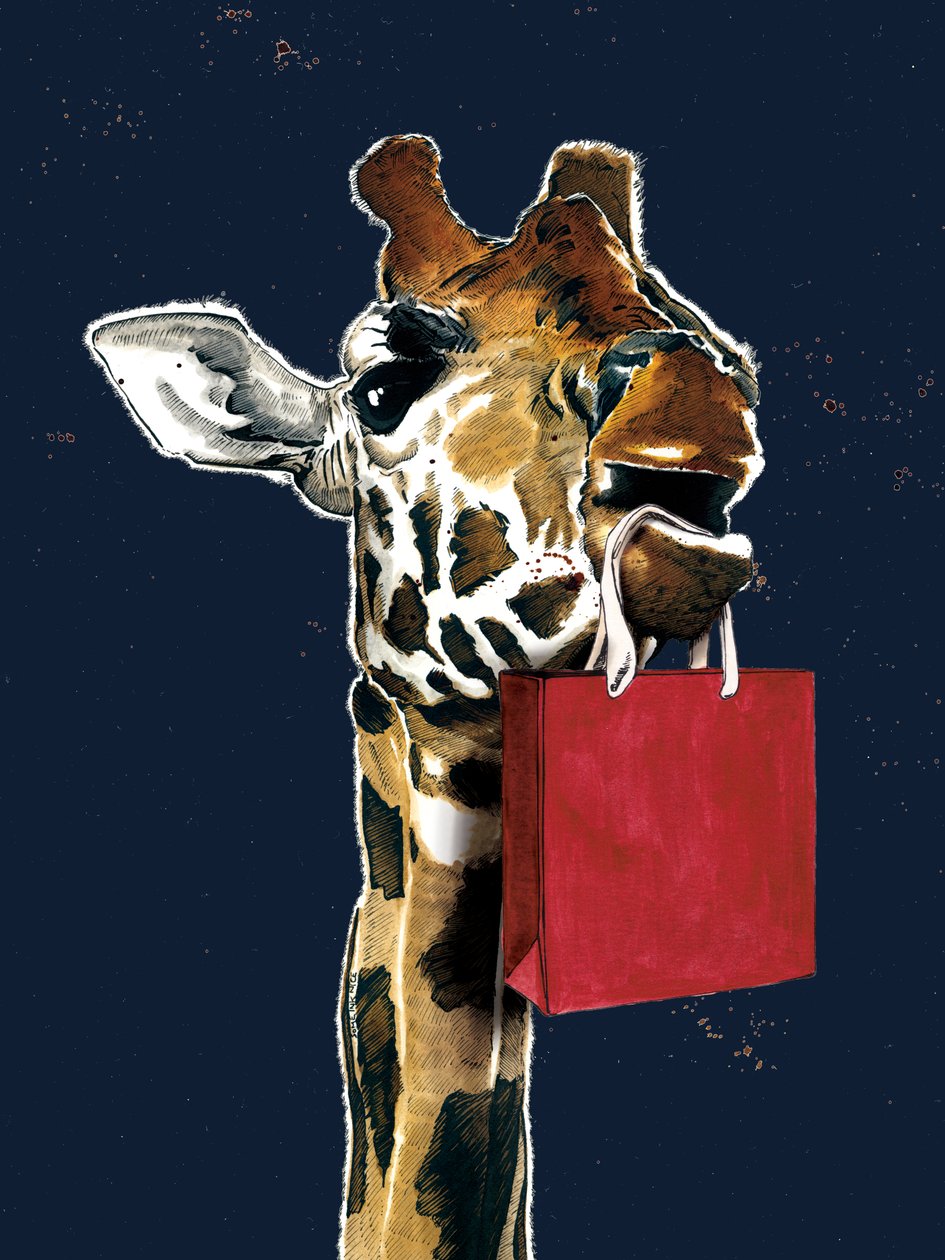 Geburtstagsgiraffe auf Mitternachtsblau, 2020 von Mike Davis
