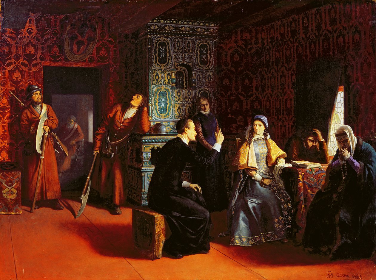 Marina Mniszech unter Arrest mit einem Priester, 1883 von Mikhail Konstantinovich Klodt