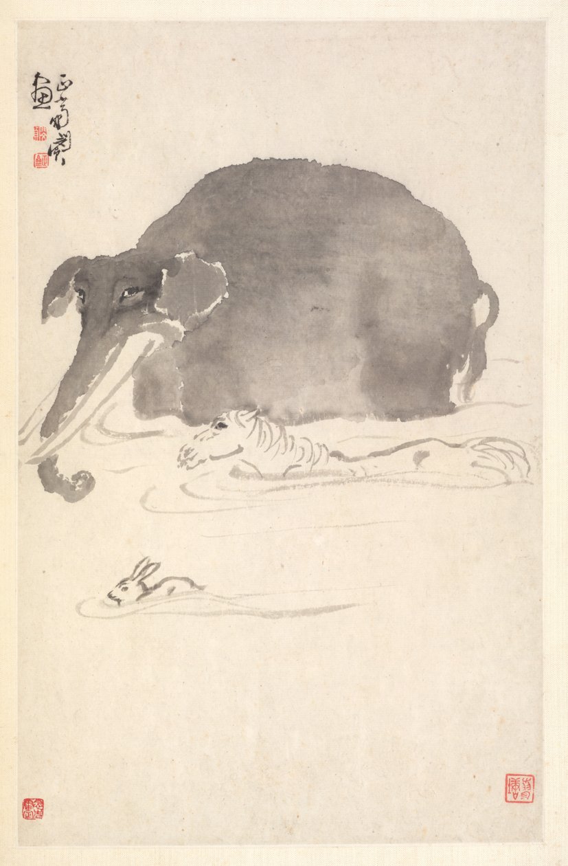 Elefant, Pferd und Hase, 1788 von Min Zhen