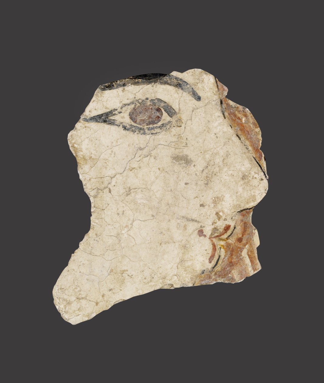 Fragment eines Freskos, das das Gesicht einer Frau darstellt, Späte minoische I Periode von Minoan
