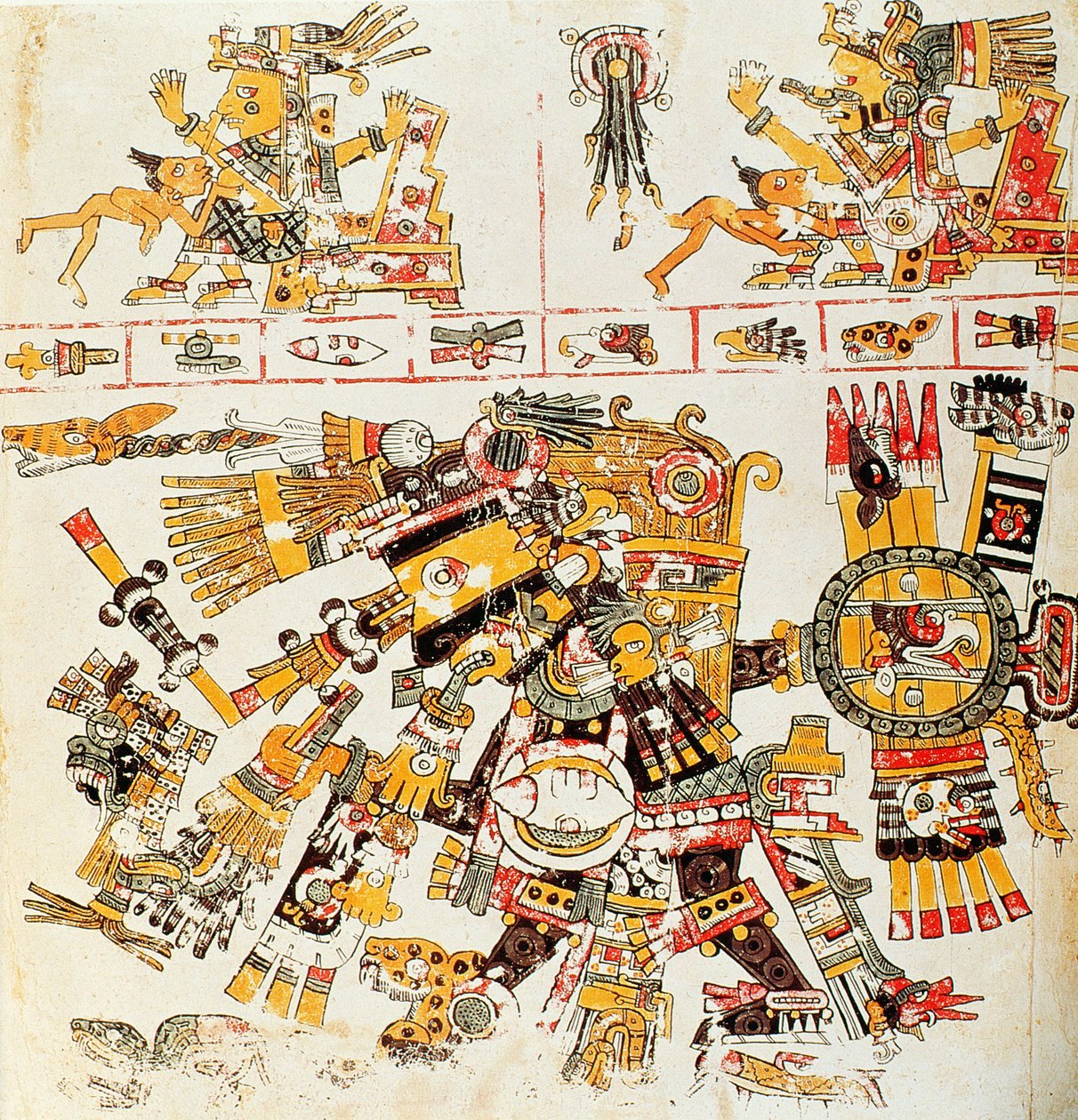Faksimile einer Seite des Borgia-Codex, der den schwarzen Tezcatlipoca darstellt von Mixtec