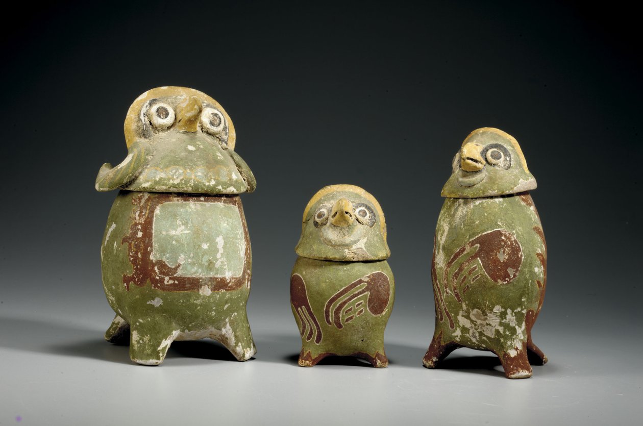 Drei Mixtek polychrome Terrakotta-Effigie-Gefäße, ca. 900-1200 von Mixtec