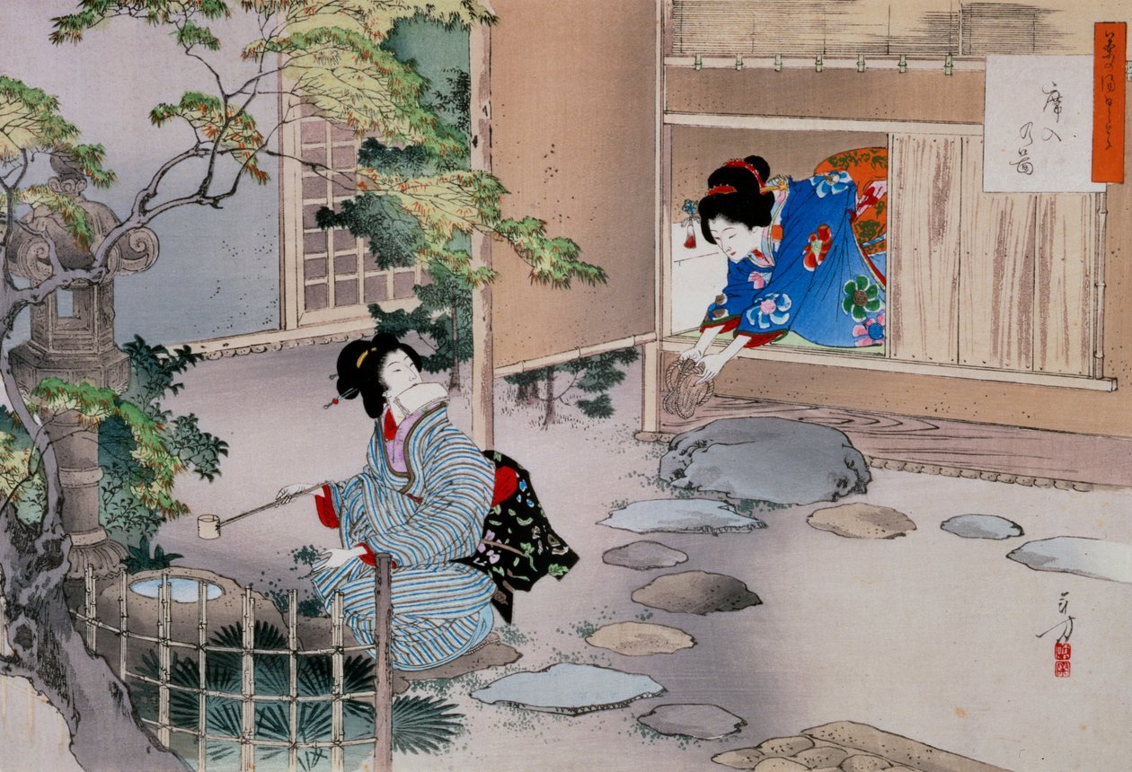 Der Eingang zu den Teestuben, ca. 1886-1908 von Mizuno Toshikata