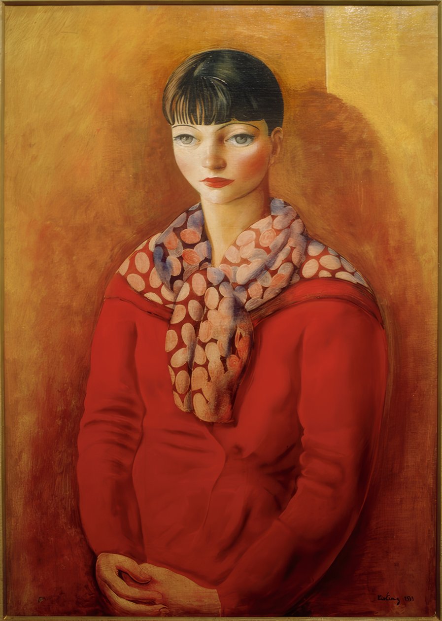 Kiki de Montparnasse in einem roten Kleid von Moise Kisling