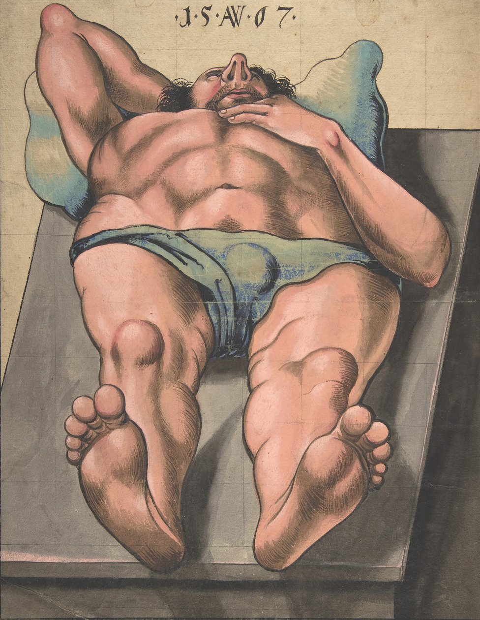 Männlicher Akt, liegend auf einem Tisch, 1567 von Monogrammist AW