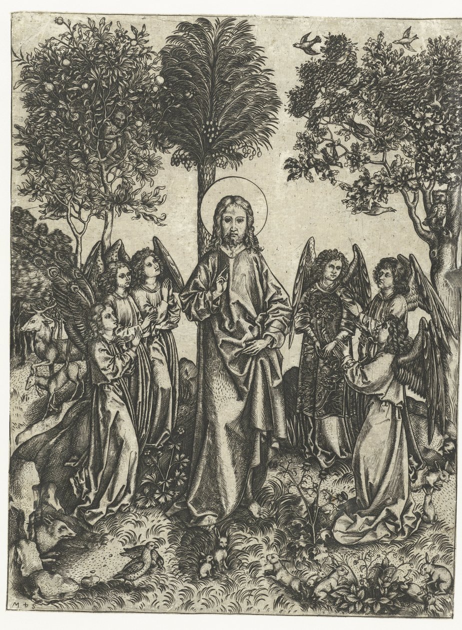 Christus in der Wüste mit Engeln von Monogrammist IE