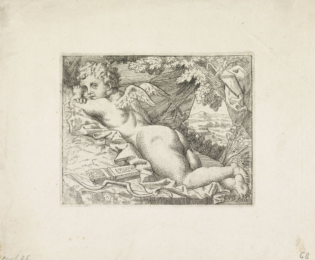 Liegender Amor von Monogrammist JD (Nederland)