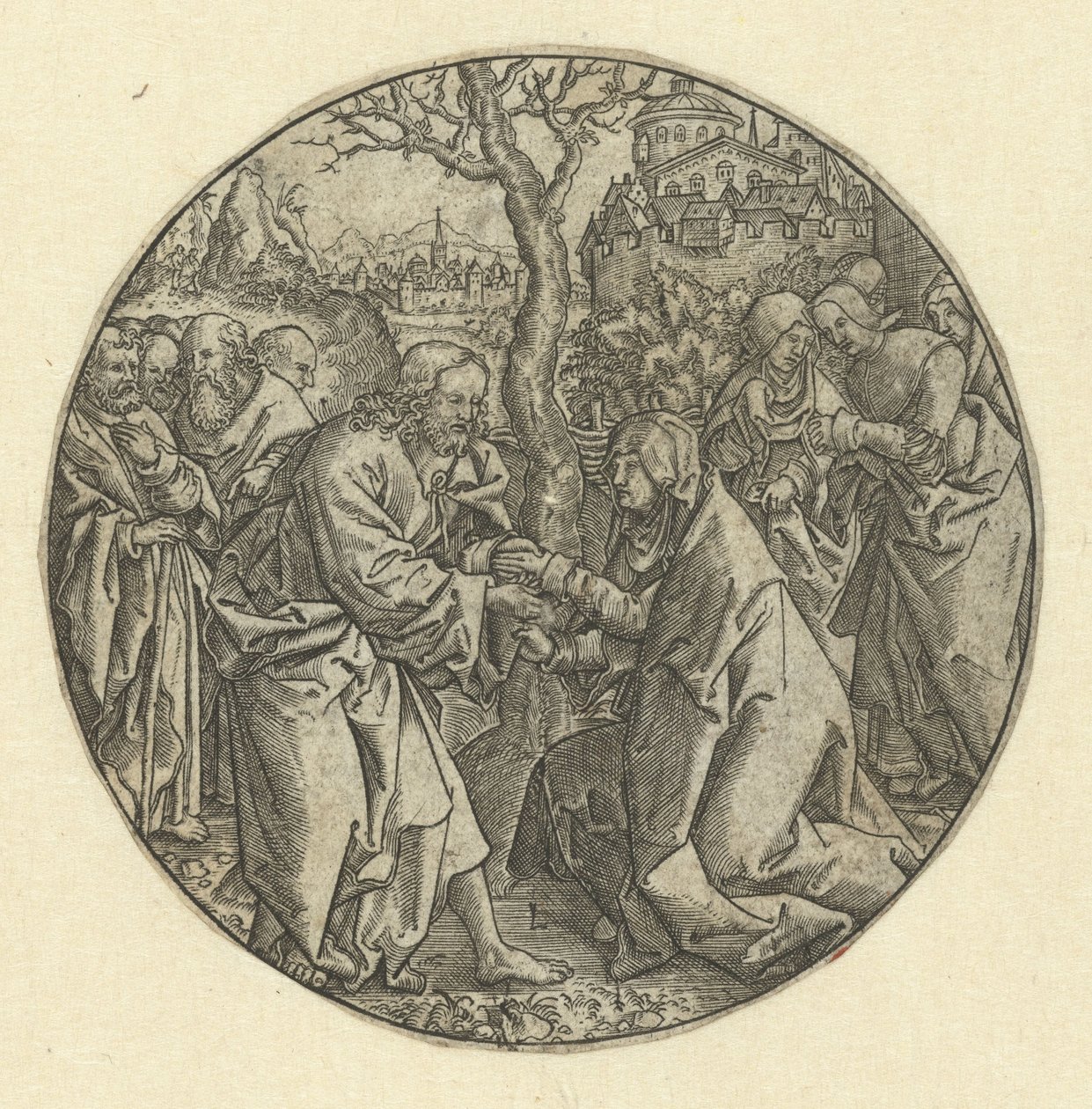 Christus nimmt Abschied von Maria von Monogrammist L (graveur, Nederland)