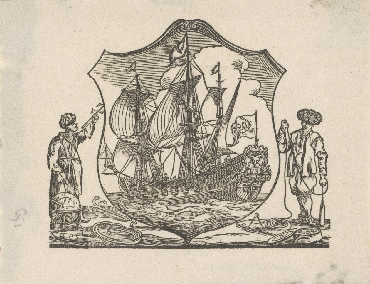 Vignette mit einem VOC-Schiff von Monogrammist P