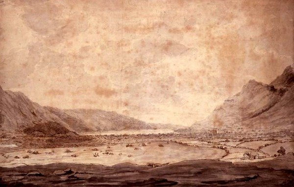 Panoramablick auf Derwentwater und das Tal von Keswick (Detail), ca. 1772 von Moses Griffith