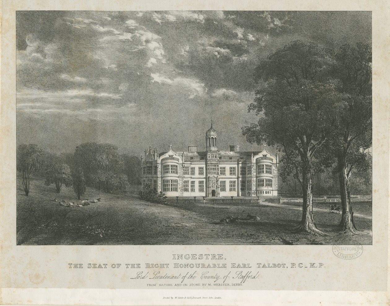 Ingestre Hall (Lithographie) von Moses Webster