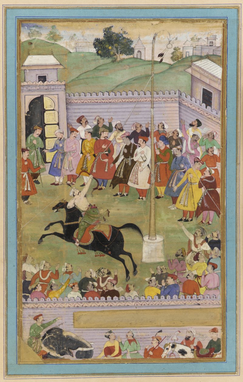 Ein Bogenschießwettbewerb, Manuskriptfolio, ca. 1600 von Mughal School